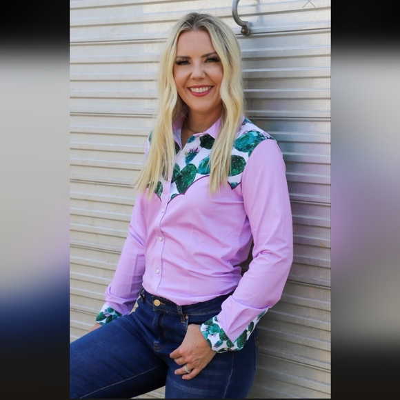 RANCH DRESS'N Fallon Taylor "Morgan" cactus Performance Rodeo Cowgirl shirt sz3X - Picture 6 of 16